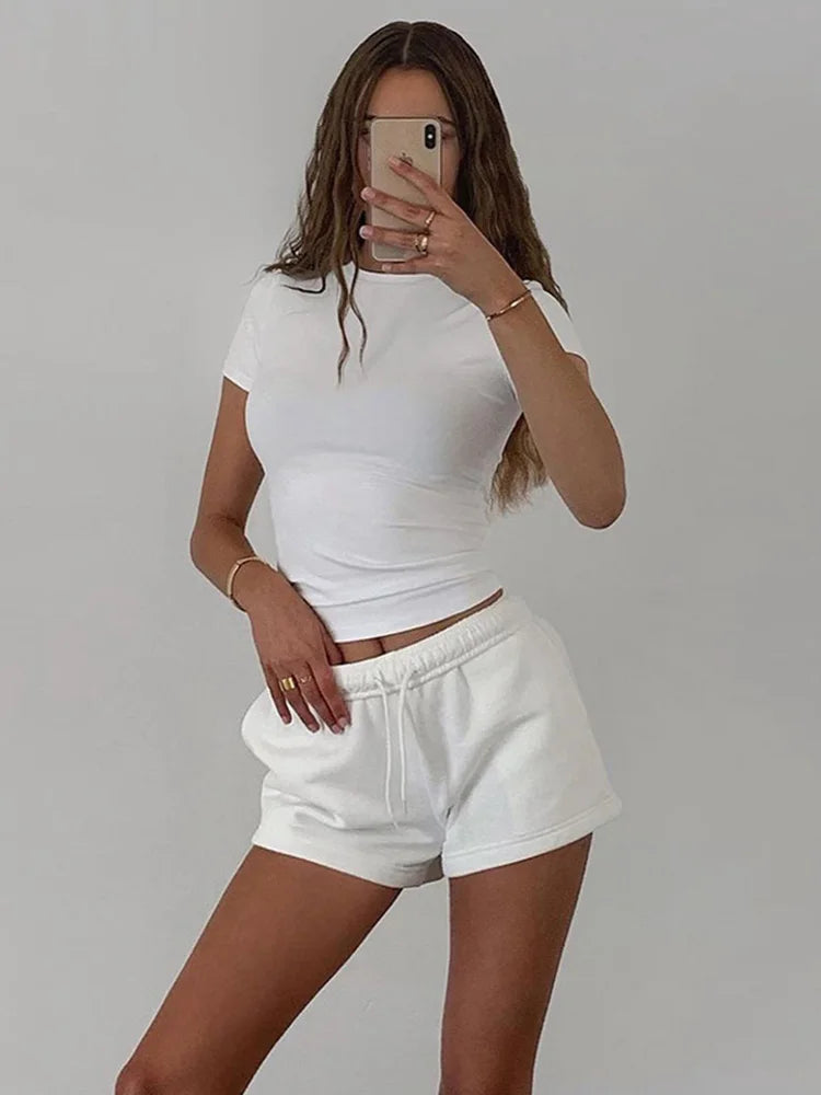 Short Sleeve T-Shirt Women Solid Simple Casual